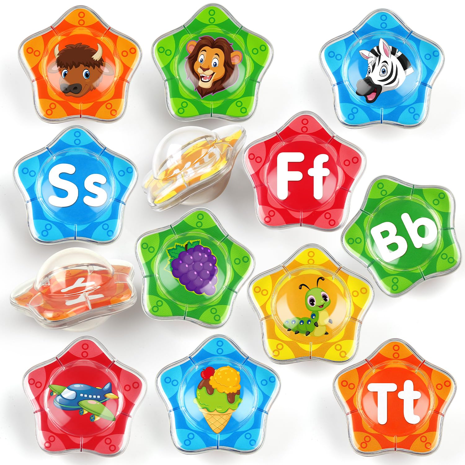 Coogam Starfish floating bath toys display a 26-piece alphabet set for engaging bath time learning.