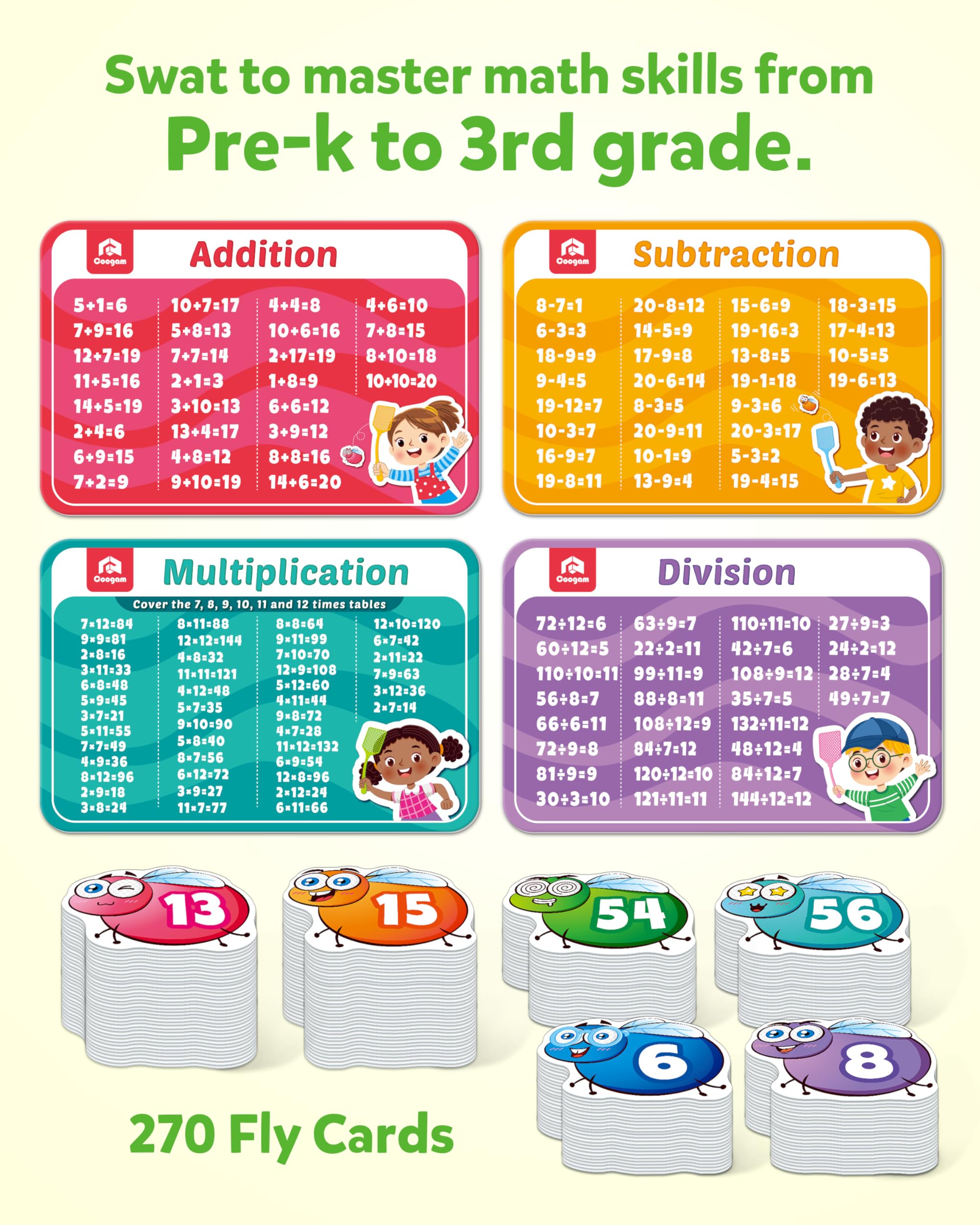 Children practicing addition and subtraction with Coogam Swat the Fly Cards.