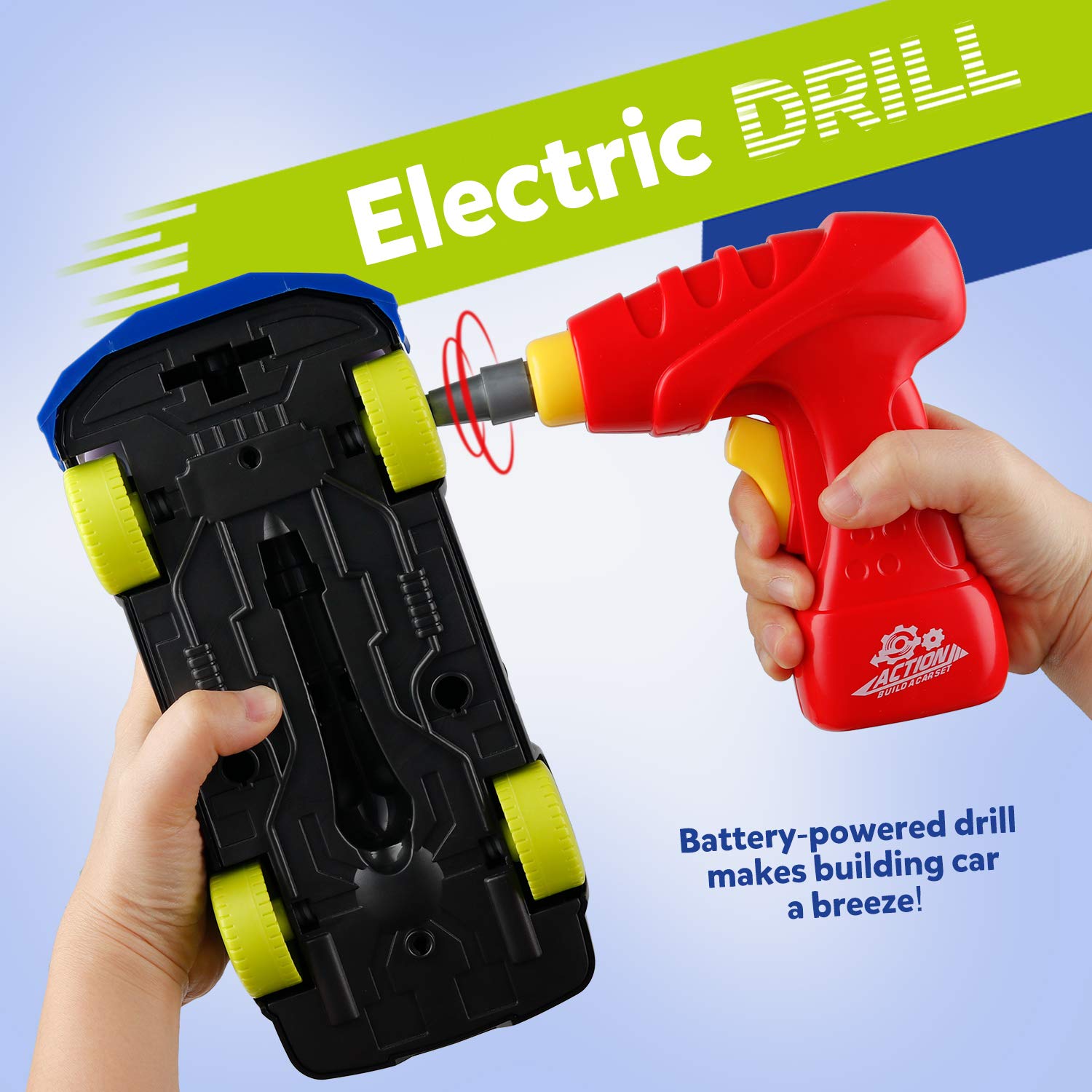 Coogam Take Apart Racing Car electric screwdriver in use for quick construction