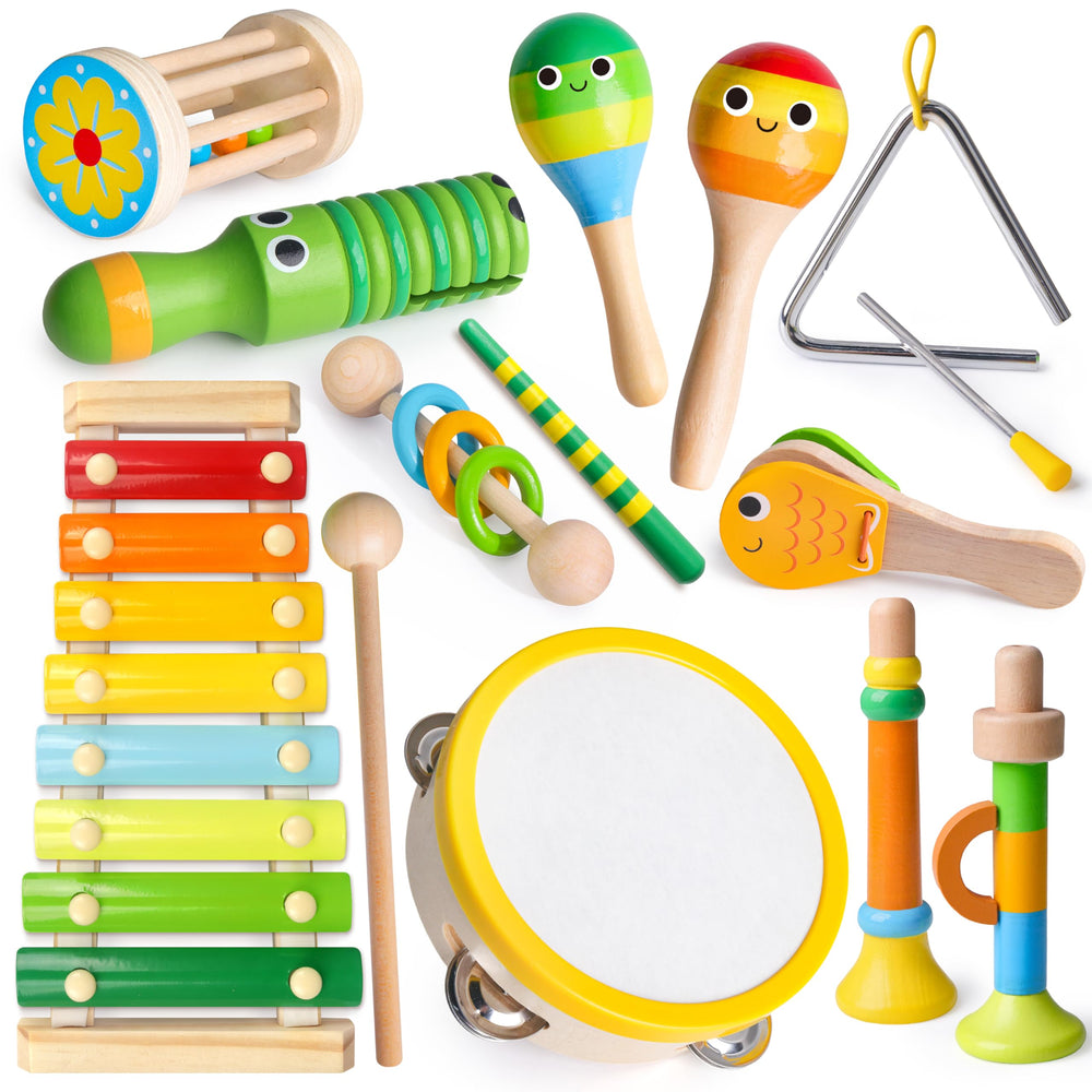 Coogam tambourine wooden percussion, fosters early rhythm and coordination.