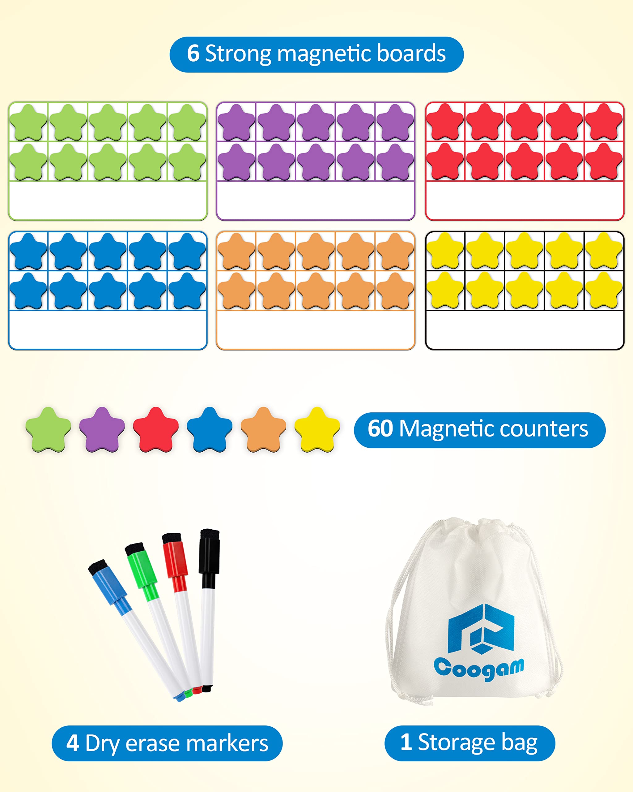 Coogam ten-frame counters in six colors to support early place-value understanding