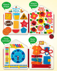Coogam Toddler Busy Book clock page teaches time concepts for preschoolers