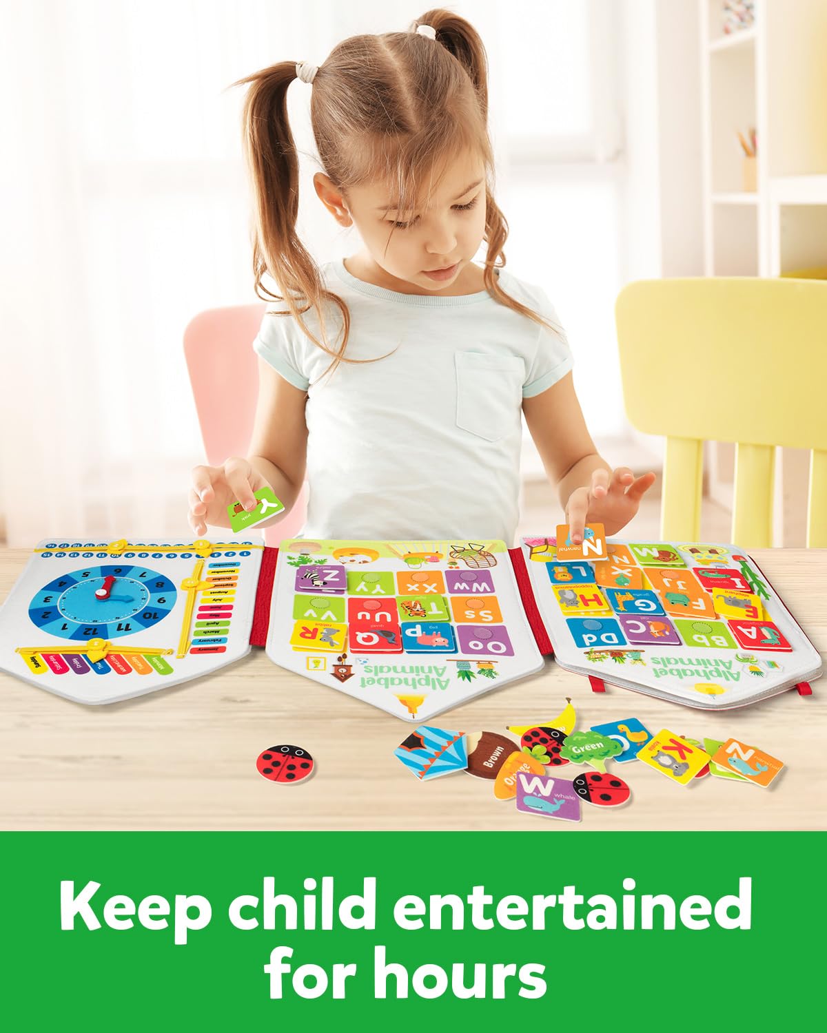 Coogam Toddler Busy Book date page reinforces sequencing during car trips