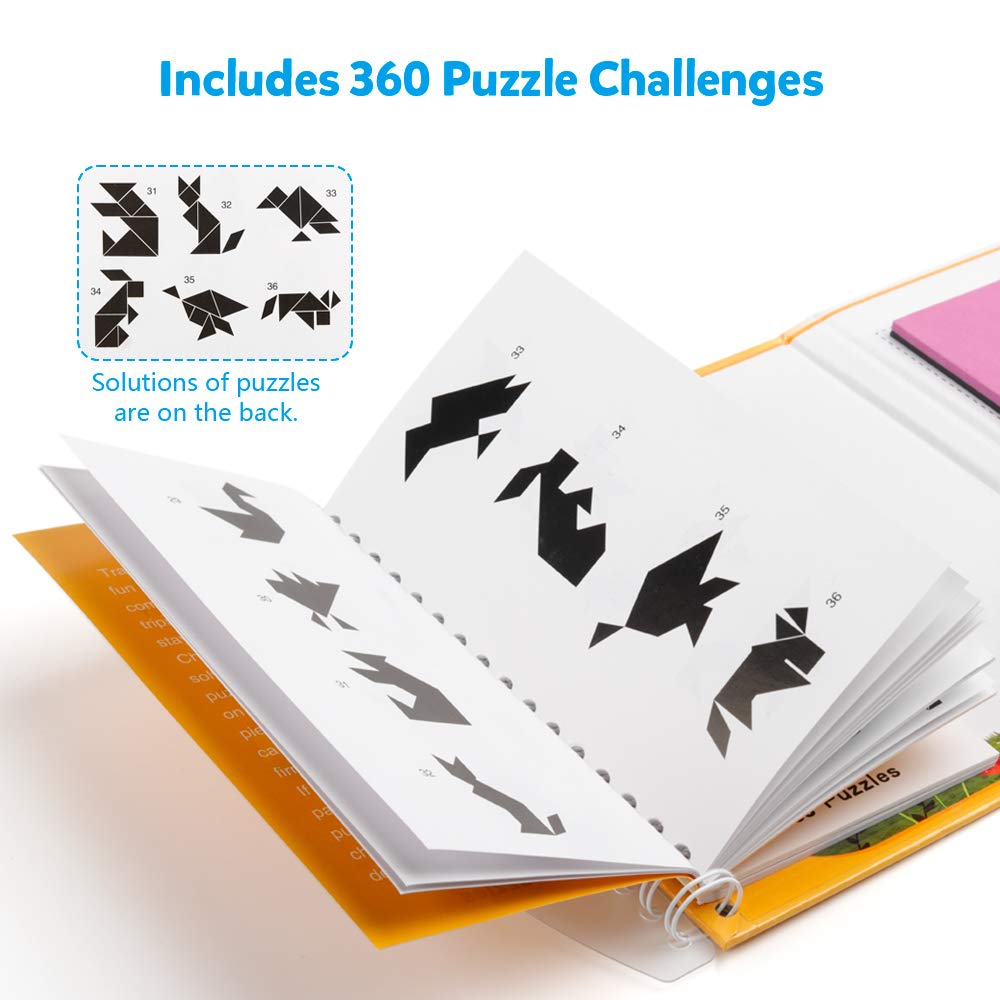 Coogam tangram magnetic pieces spread for on-the-go problem solving.