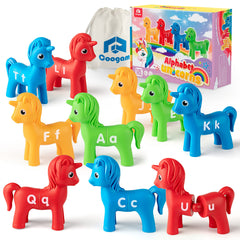 Coogam unicorn alphabet pairs show uppercase and lowercase letters for recognition
