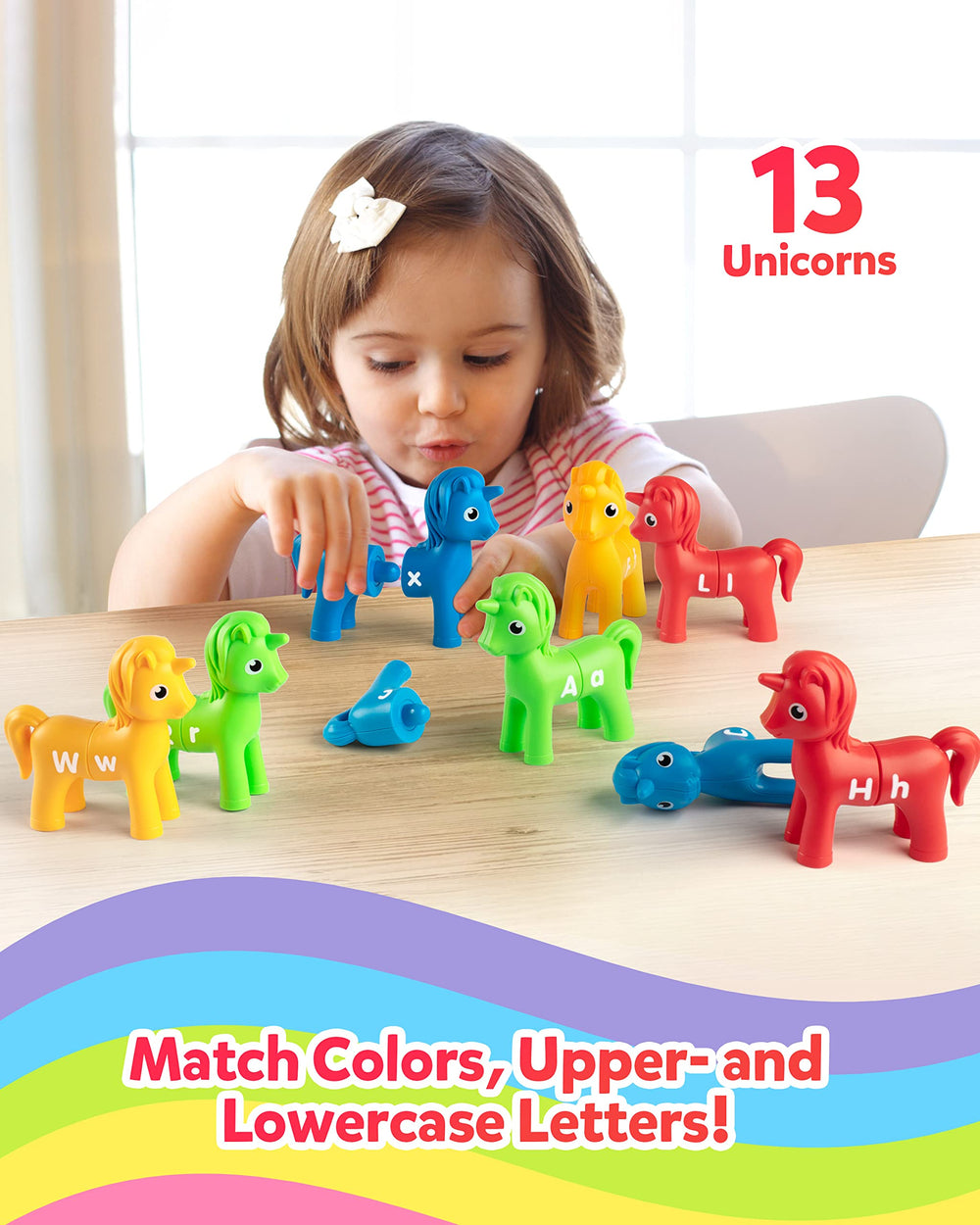 Coogam unicorns in red blue green yellow aid color sorting and learning