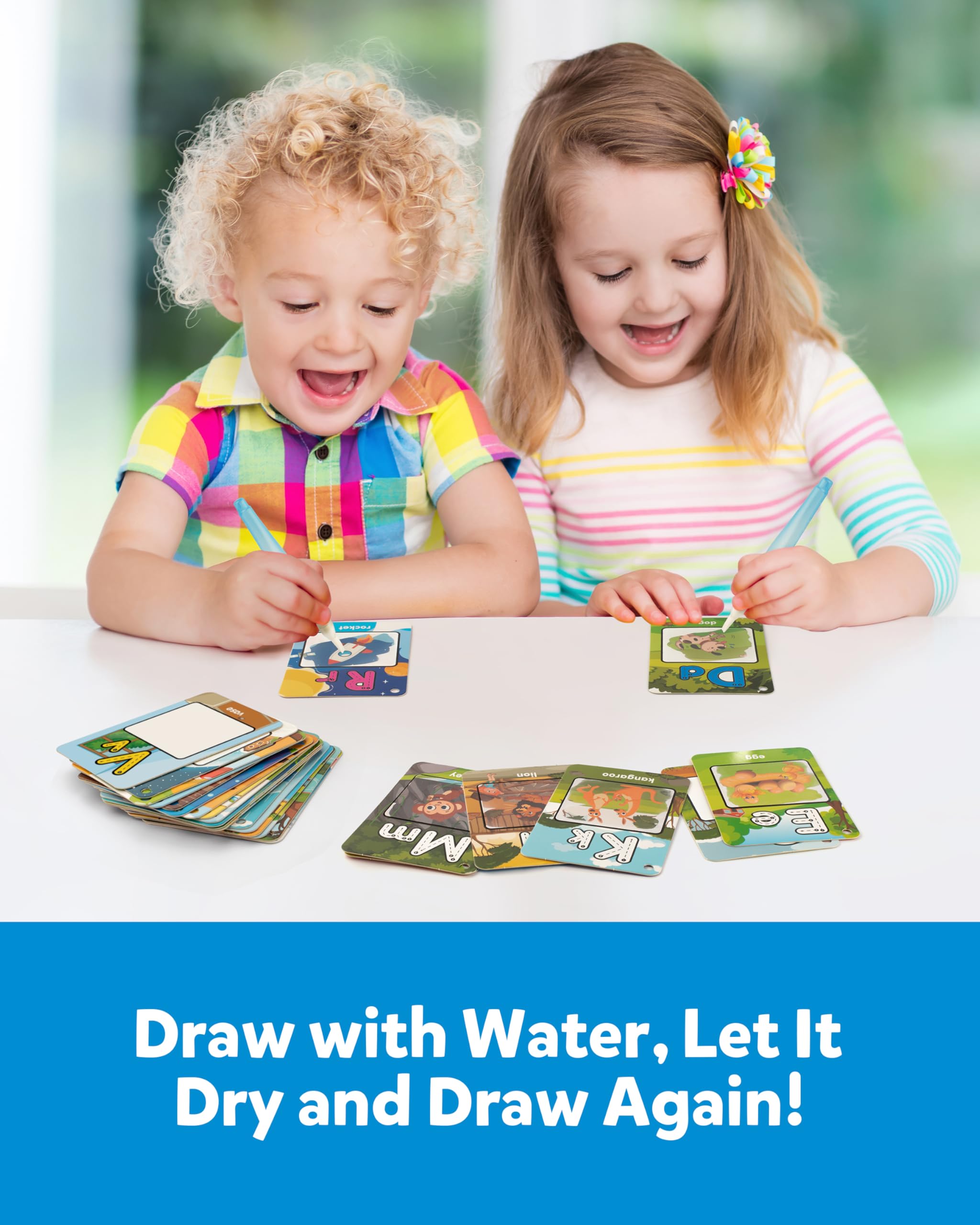 Coogam water coloring alphabet cards illustrations depicting images starting with each letter