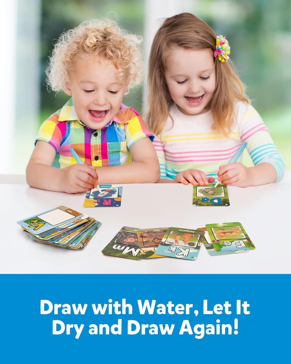 Coogam water coloring alphabet cards illustrations depicting images starting with each letter