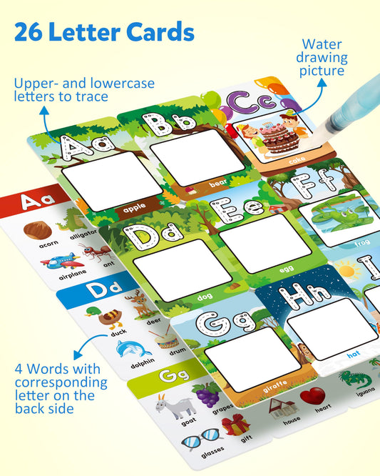Coogam water coloring alphabet cards letters side with tracing letters for early literacy
