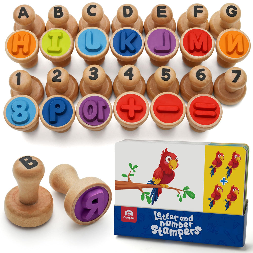 Coogam wooden alphabet stamps for early literacy practice.
