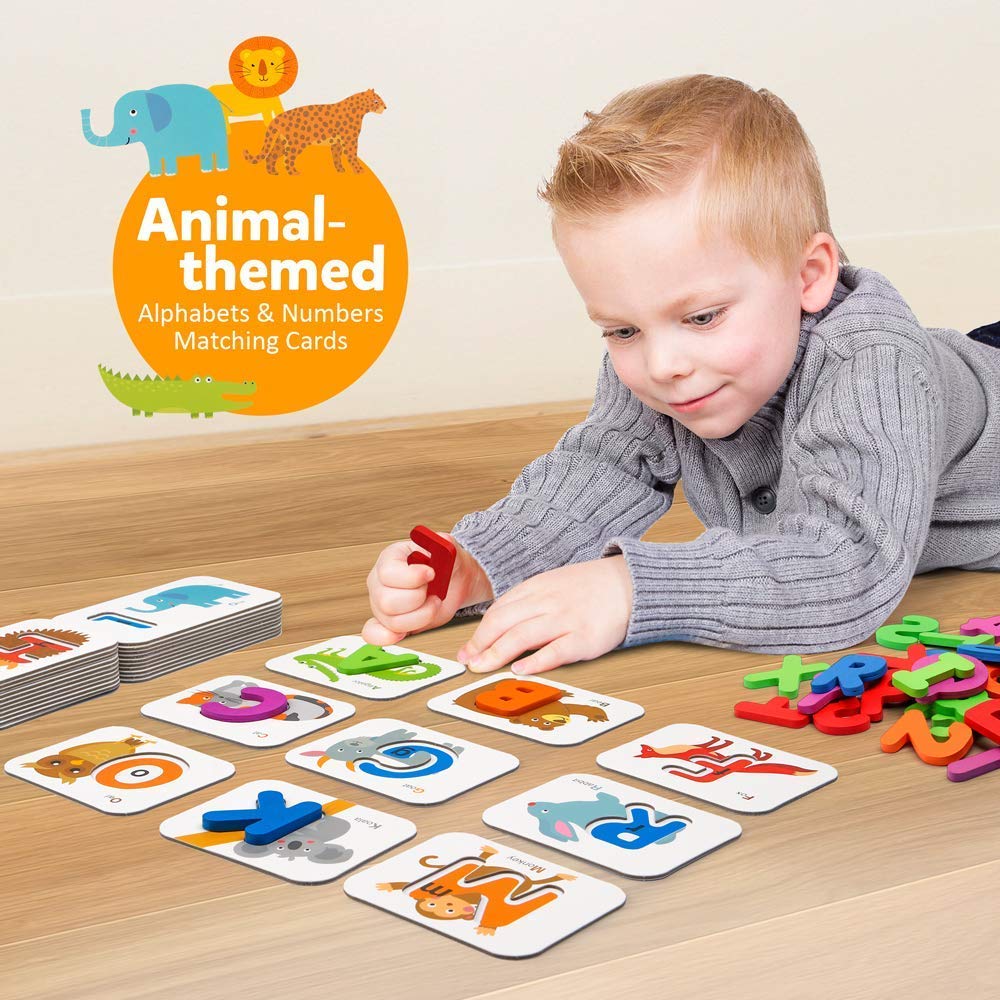 Coogam wooden number blocks suitable for counting and fine motor play.