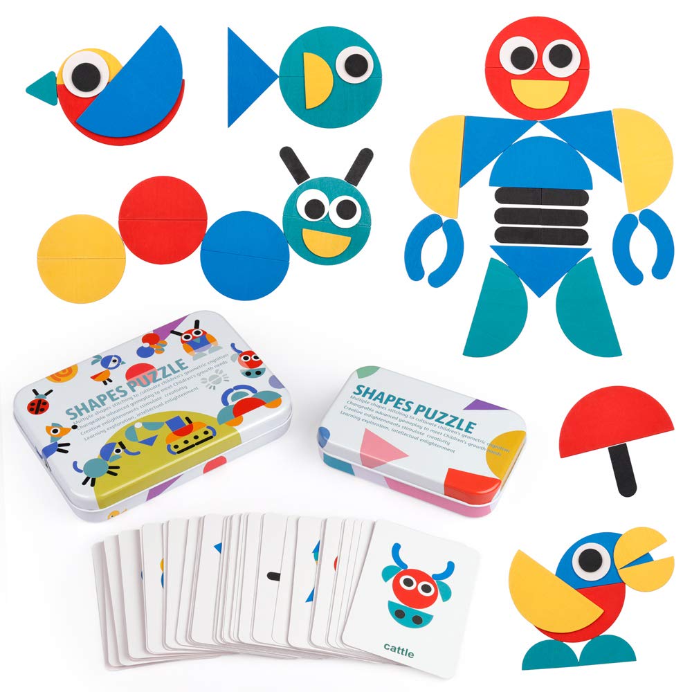 Coogam wooden pattern blocks with tangram pieces support hands-on learning and critical thinking.