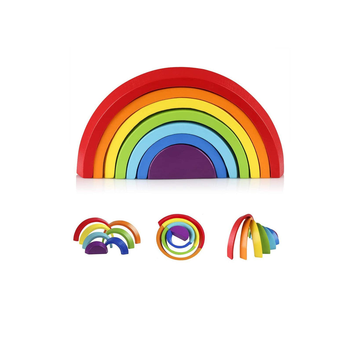 Coogam wooden rainbow stacker puzzle for creative play and fine motor skills.