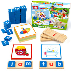 Coogam wooden reading blocks with letters support hands-on phonics play.