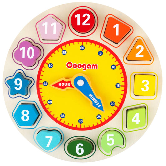 Coogam wooden shape color sorting clock full view for early learning and play