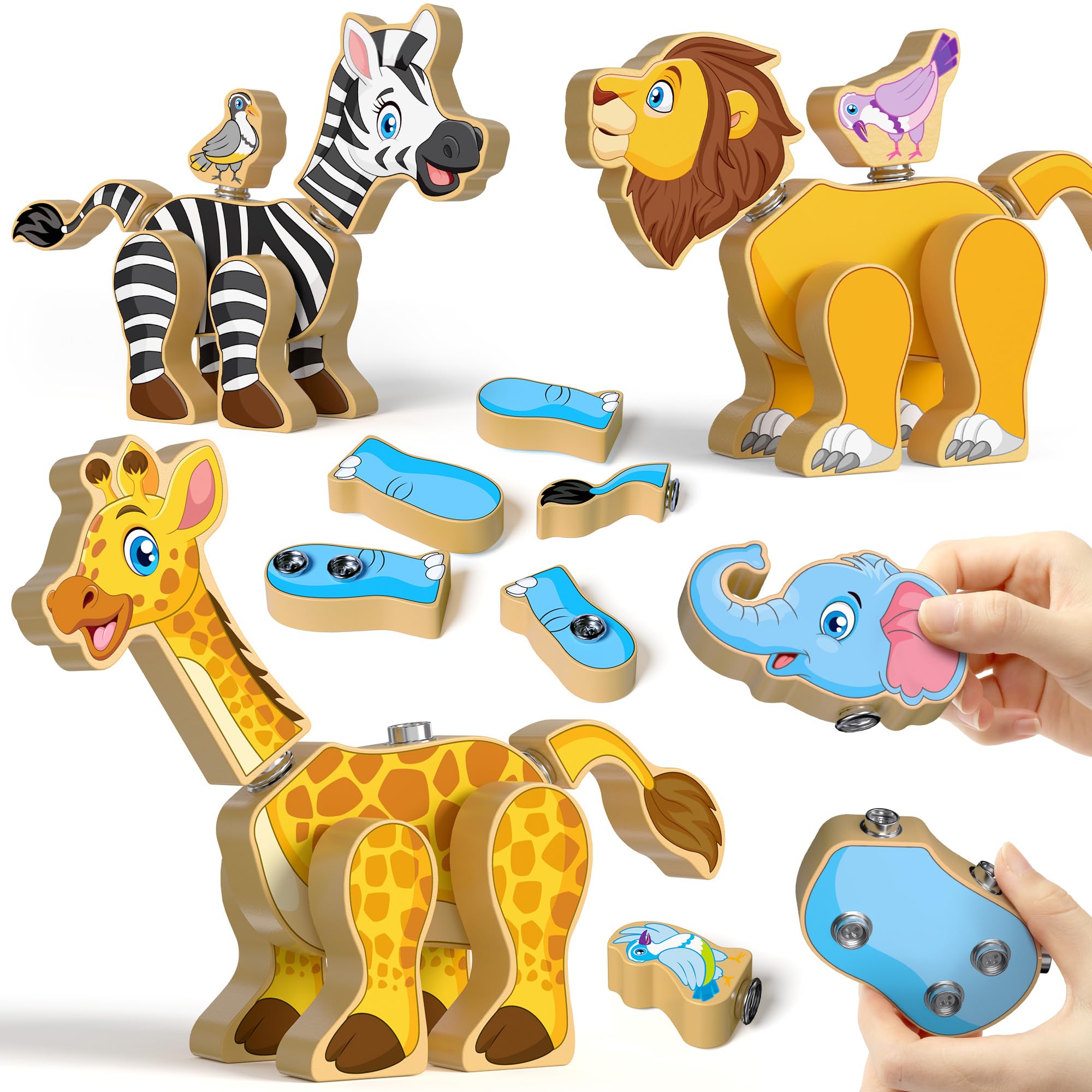 Coogam wooden animal blocks set for imaginative play and fine motor practice.