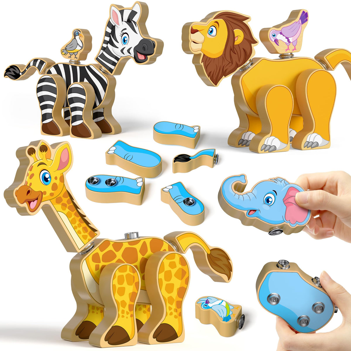 Coogam wooden animal blocks set for imaginative play and fine motor practice.