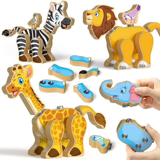 Coogam wooden animal blocks set for imaginative play and fine motor practice.