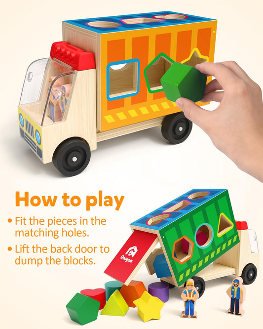 Coogam wooden truck with smooth wheels for durable rolling play and motor skill development.