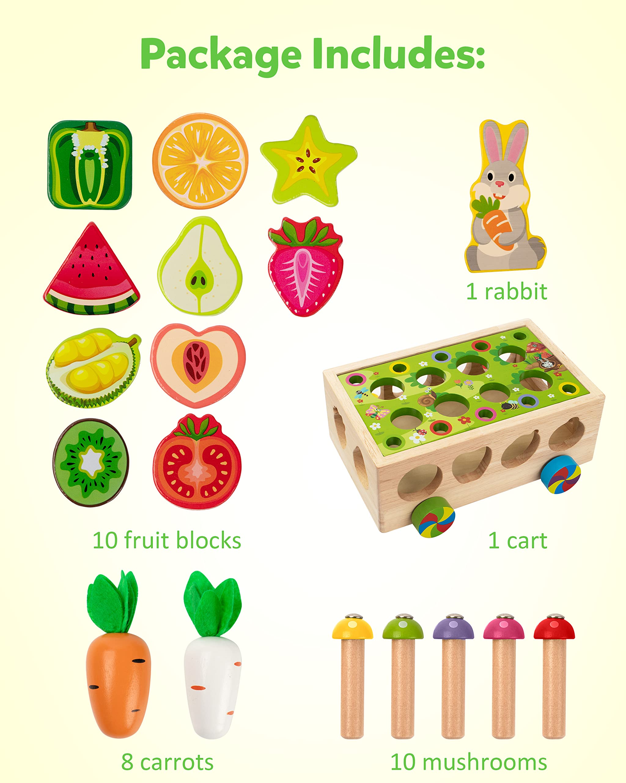 Coogam wooden wagon stores all pieces for organized cleanup and travel.