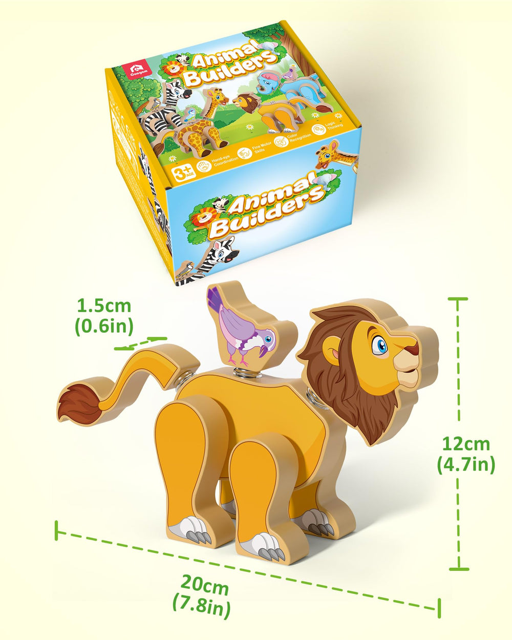 Coogam zebra assembly blocks promoting color recognition and problem solving.