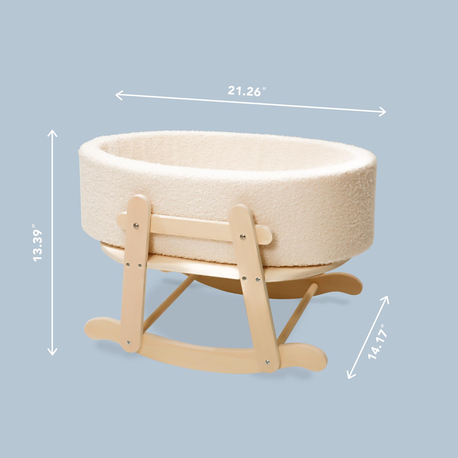 COOKIE BUNNY display-ready bassinet doubles as a cozy doll cradle.