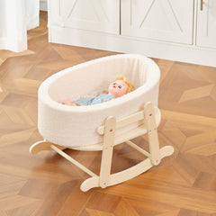 COOKIE BUNNY doll bassinet fabric boucle close-up highlighting soft, cozy fabric.