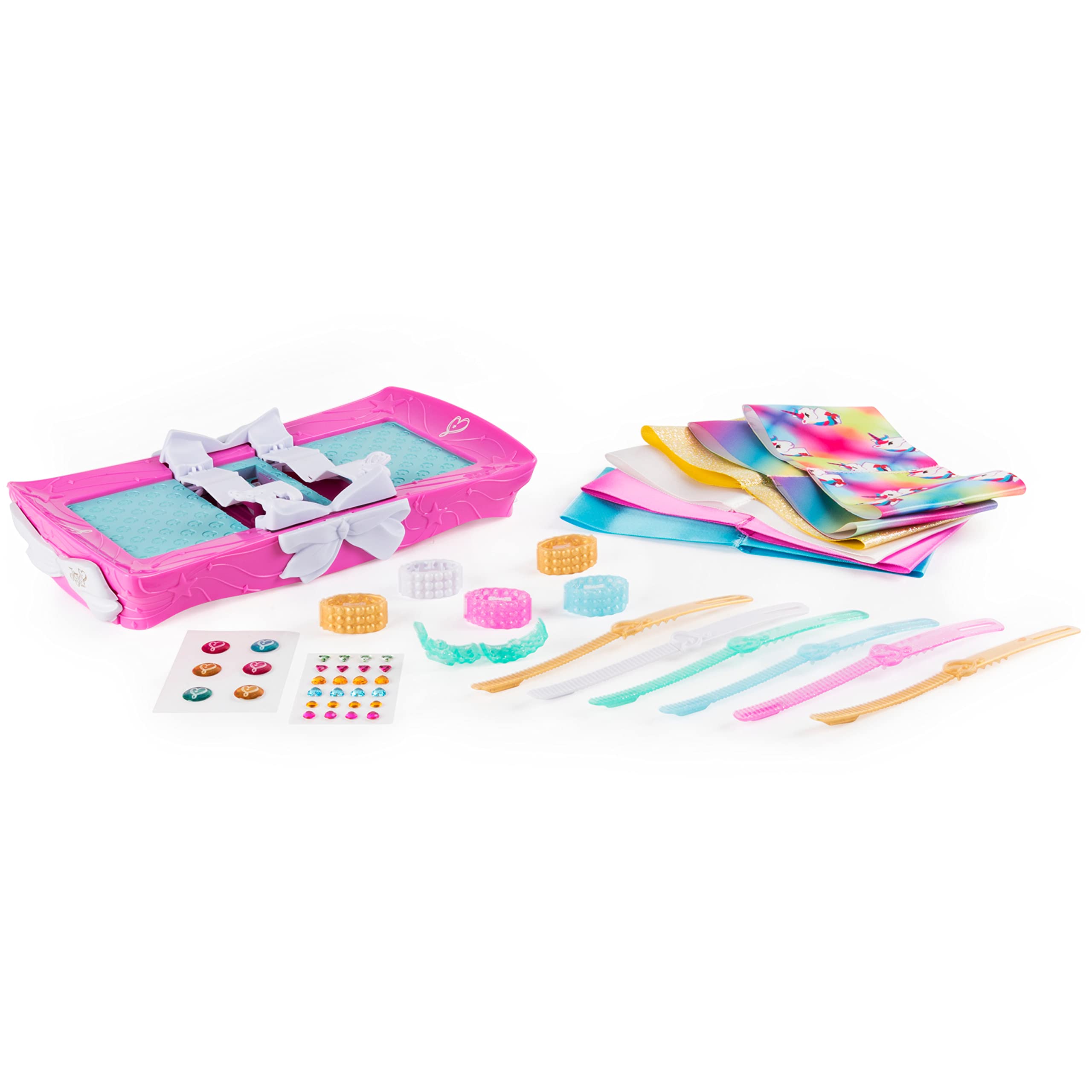 Cool Maker rainbow fabrics provide bright patterns for bold bows.