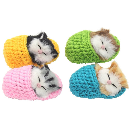 Coolayoung sleeping cat slipper toy front view, soft plush for safe, cozy play.