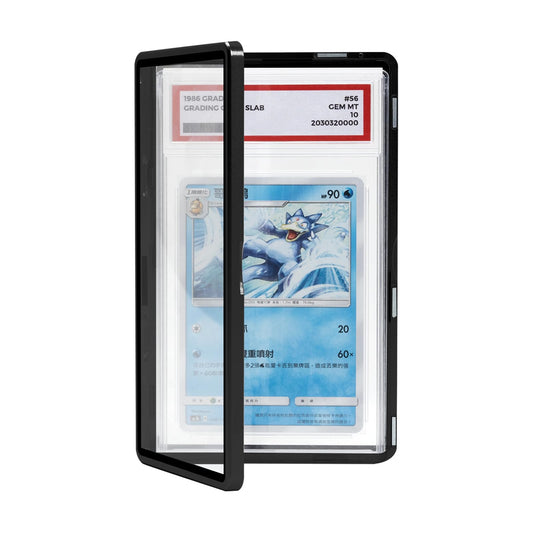 Coolbyl magnetic slab protector in black securely displays PSA slabs with magnetic closure.