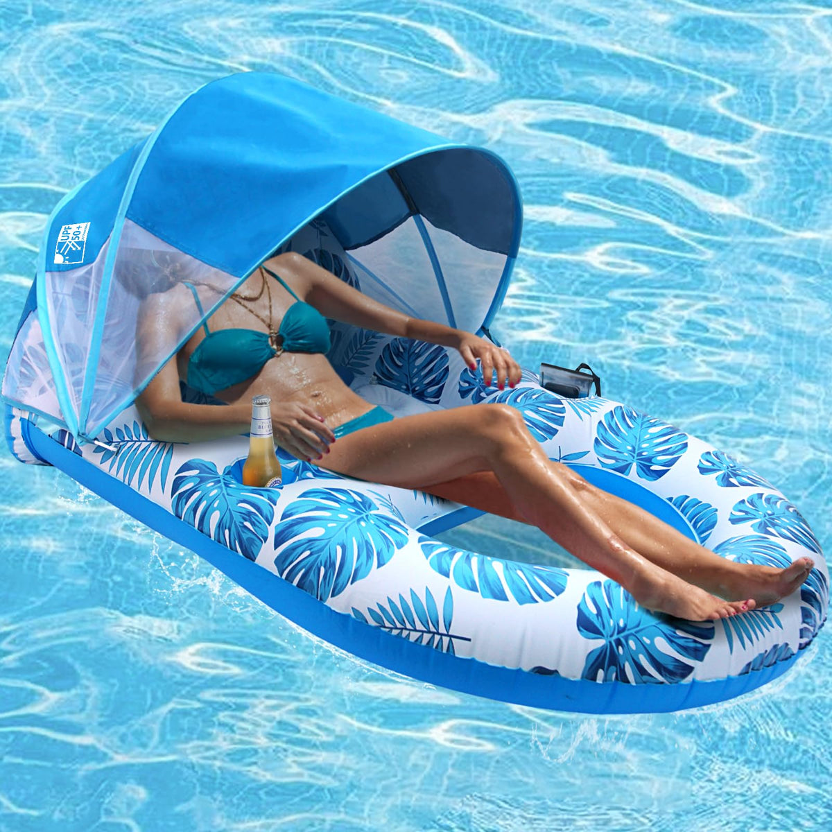 COOLCOOLDEE pool lounge float with canopy provides shade while you relax
