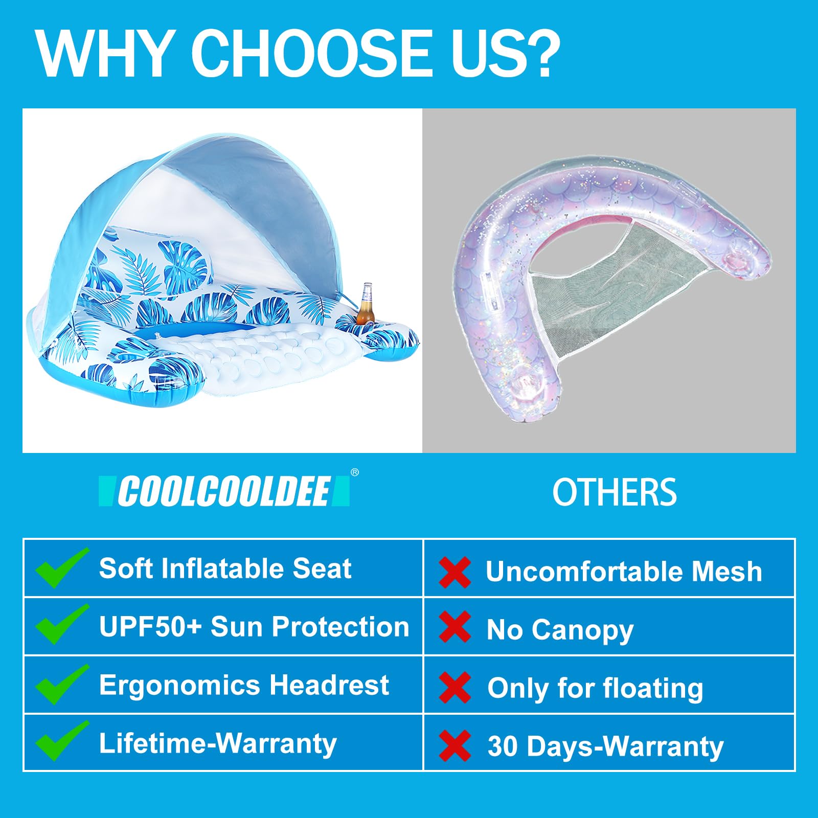 Seat sits in water on COOLCOOLDEE float for cooling comfort