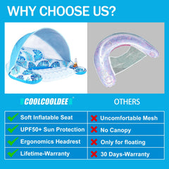 Seat sits in water on COOLCOOLDEE float for cooling comfort