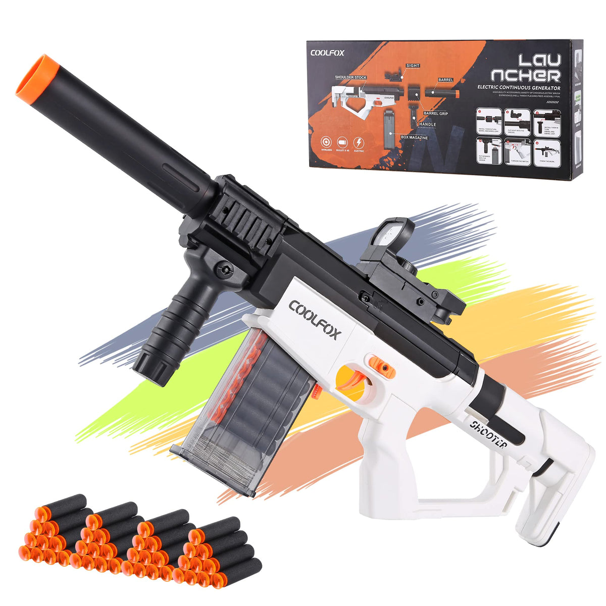 COOLFOX electric foam blaster overview showing family-friendly play and quick action