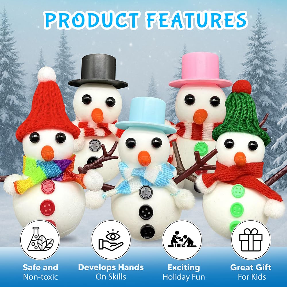 COOLJOY Press-in eyes and carrot nose add friendly snowman detail.