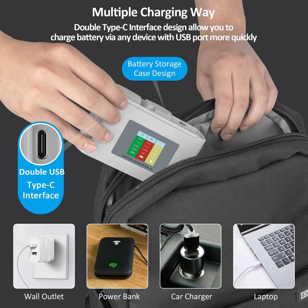 COOLSHOW Mini 2 SE battery packs arranged with charger hub