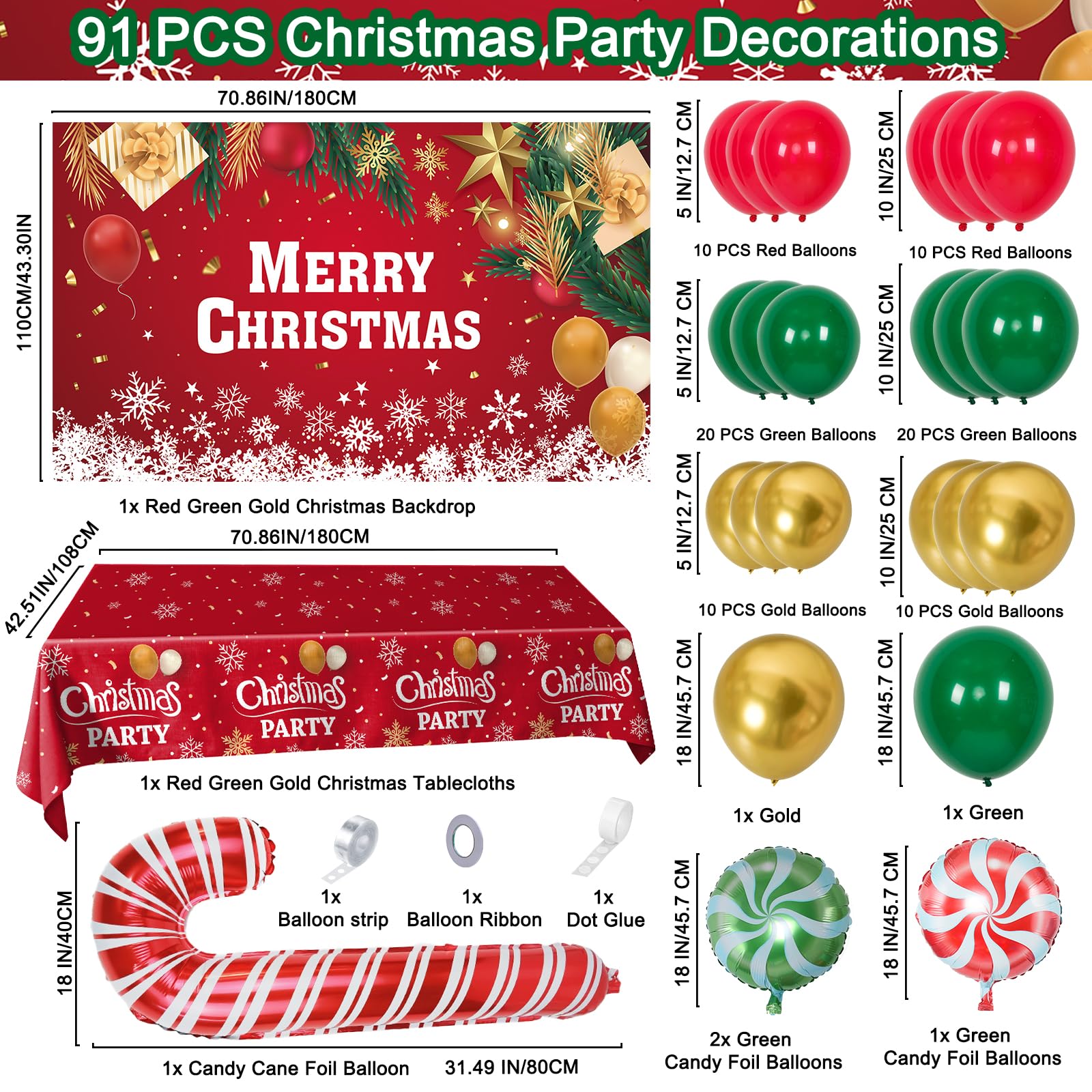 Coosilion red-green candy cane balloons add classic holiday flair to any party setup.