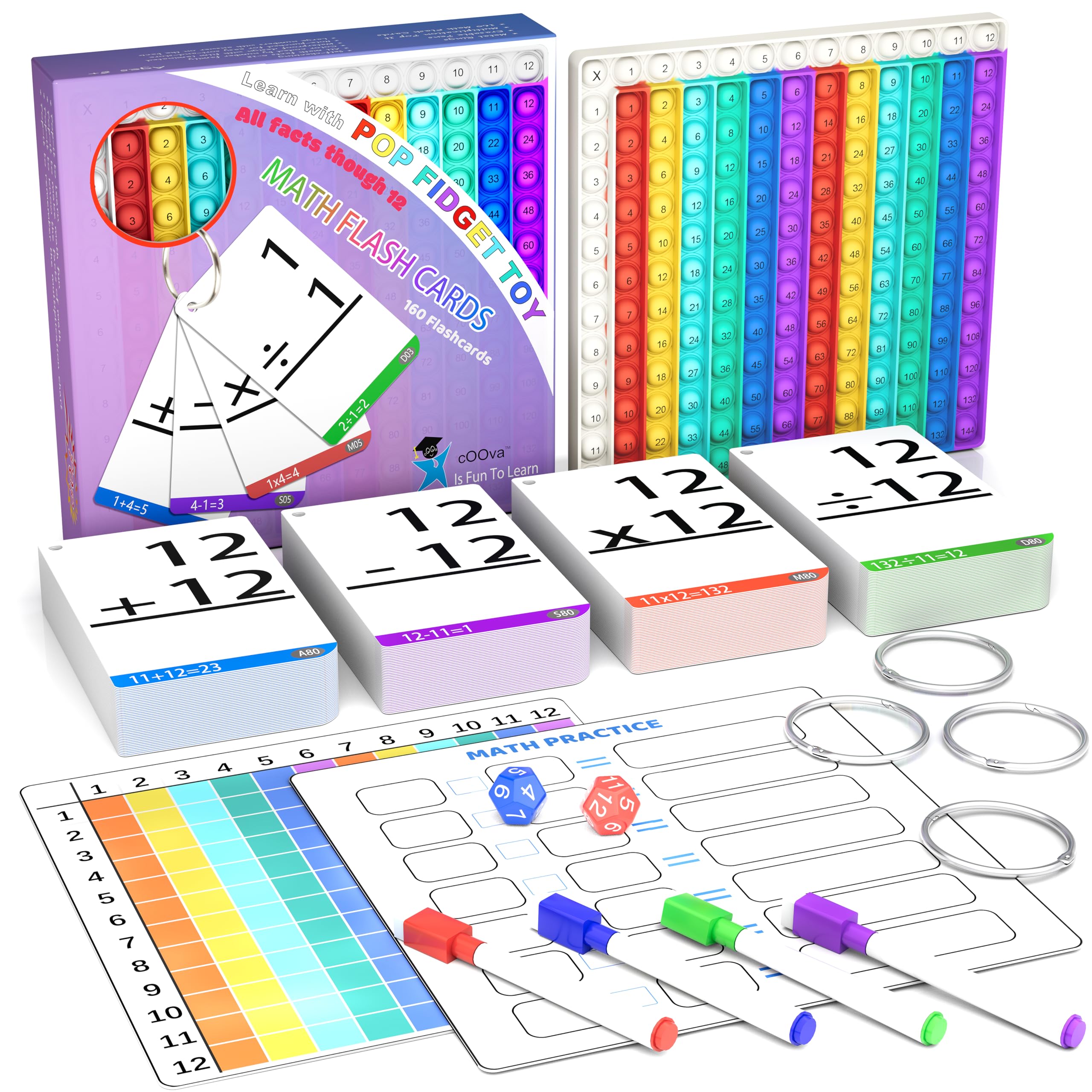 COOVA Math Pop It Addition flash cards for quick addition practice at home
