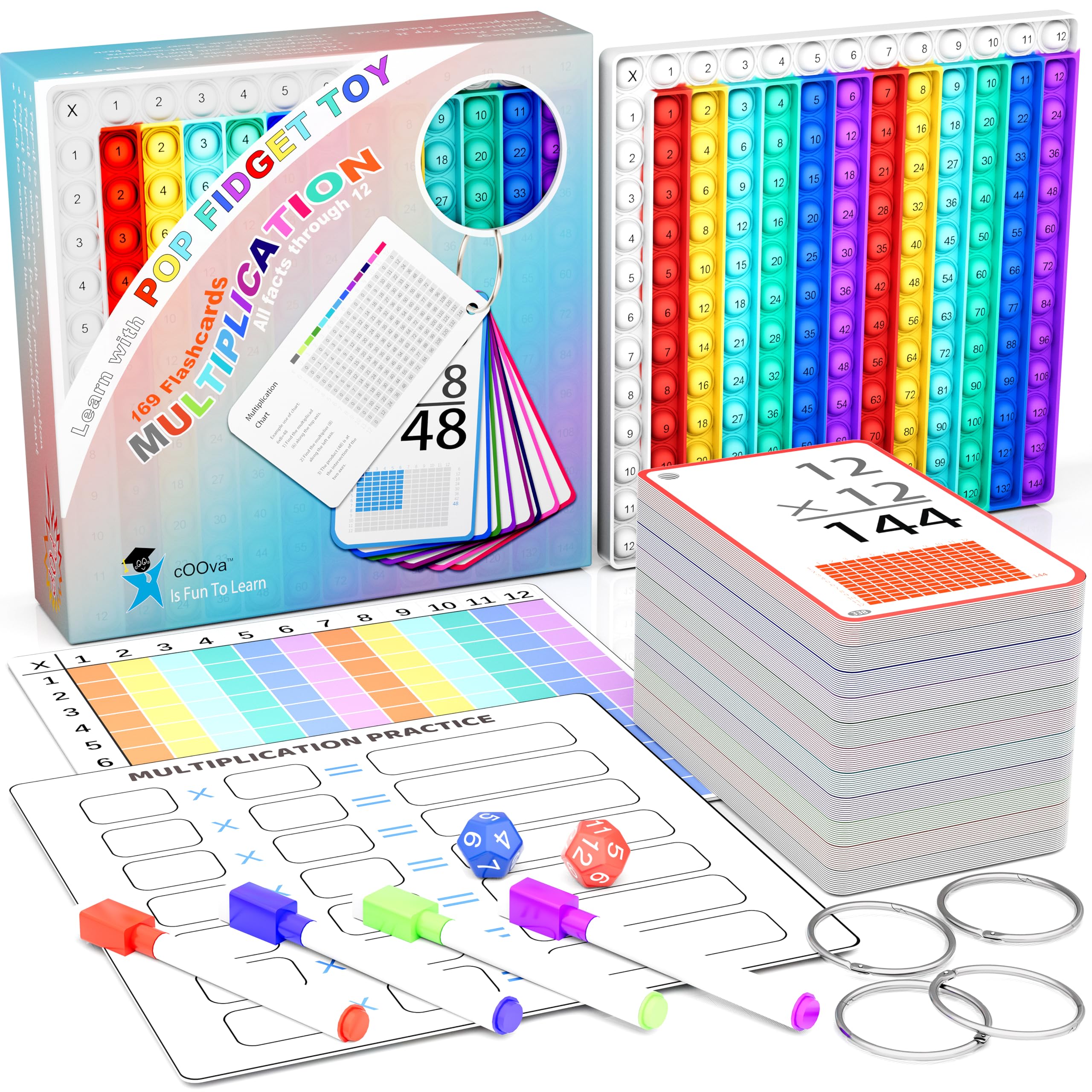 COOVA multiplication flash cards packaging for home study and classroom use