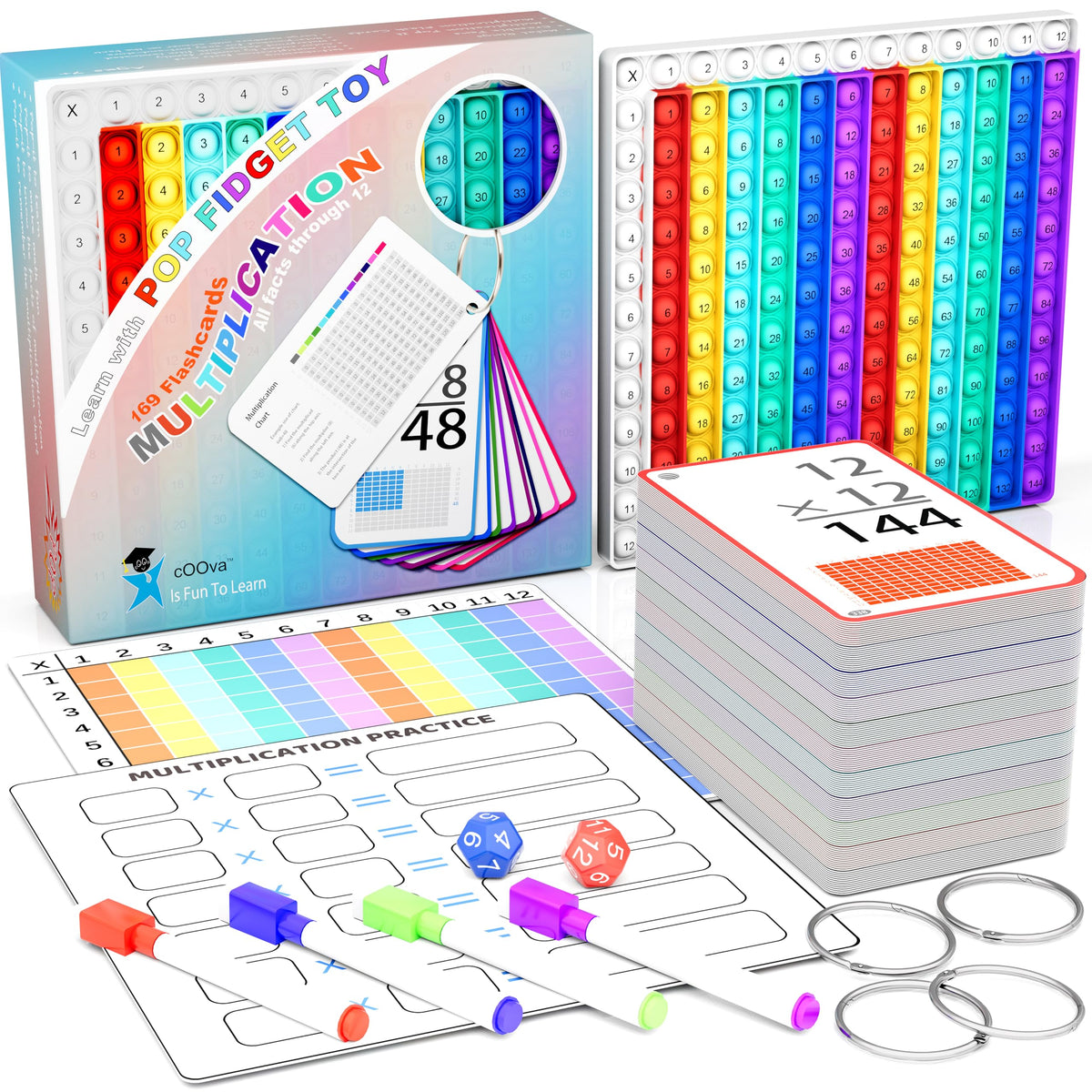 COOVA multiplication flash cards packaging for home study and classroom use