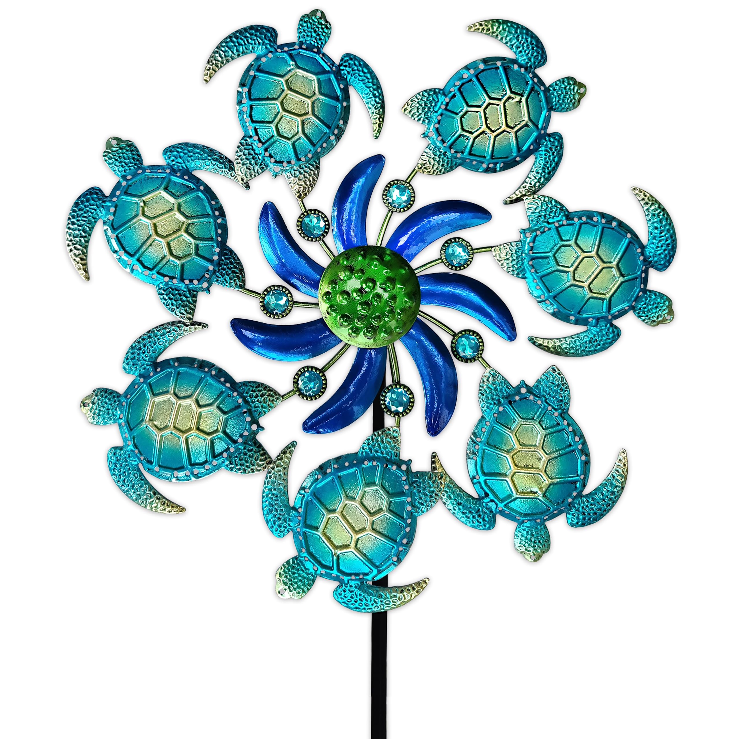 COOZZYHOUR sea turtle wind spinner stake glistens in sunlight for garden charm.