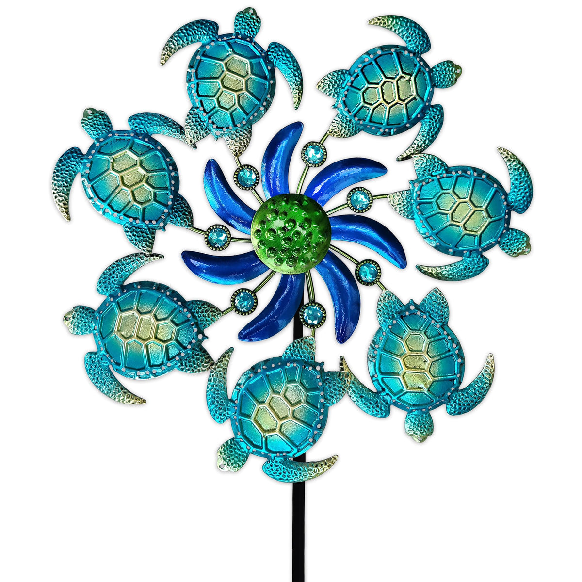 COOZZYHOUR sea turtle wind spinner stake glistens in sunlight for garden charm.