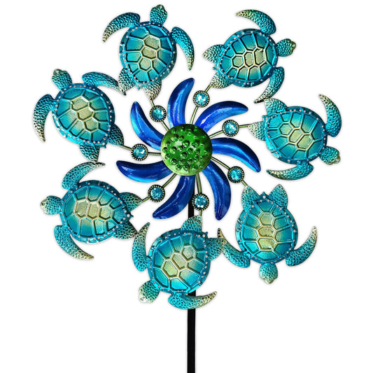 COOZZYHOUR sea turtle wind spinner stake glistens in sunlight for garden charm.
