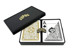 Copag Legacy design plastic cards in case for easy storage and travel.