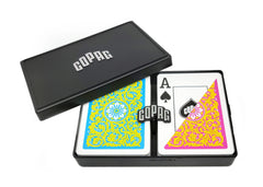 Copag Neoteric Design poker deck in yellow pink blue for casual games.