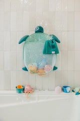 Copper Pearl Oceana bath toy storage solution helps keep bathroom tidy.