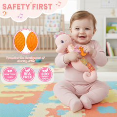 Coqin seahorse toy grasp rings aid tiny hands in reaching and grabbing.