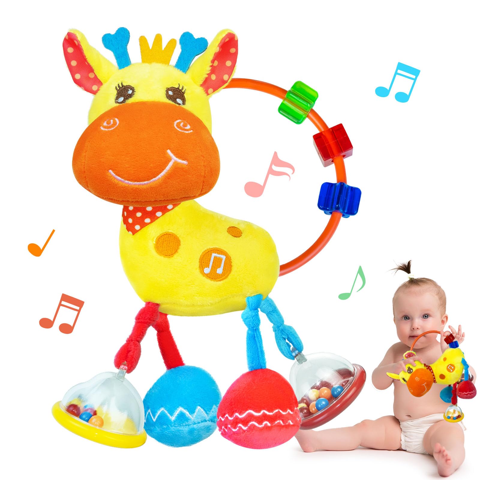 Coqin Baby Sensory Giraffe Toy front view boosts visual engagement and safe cuddly play