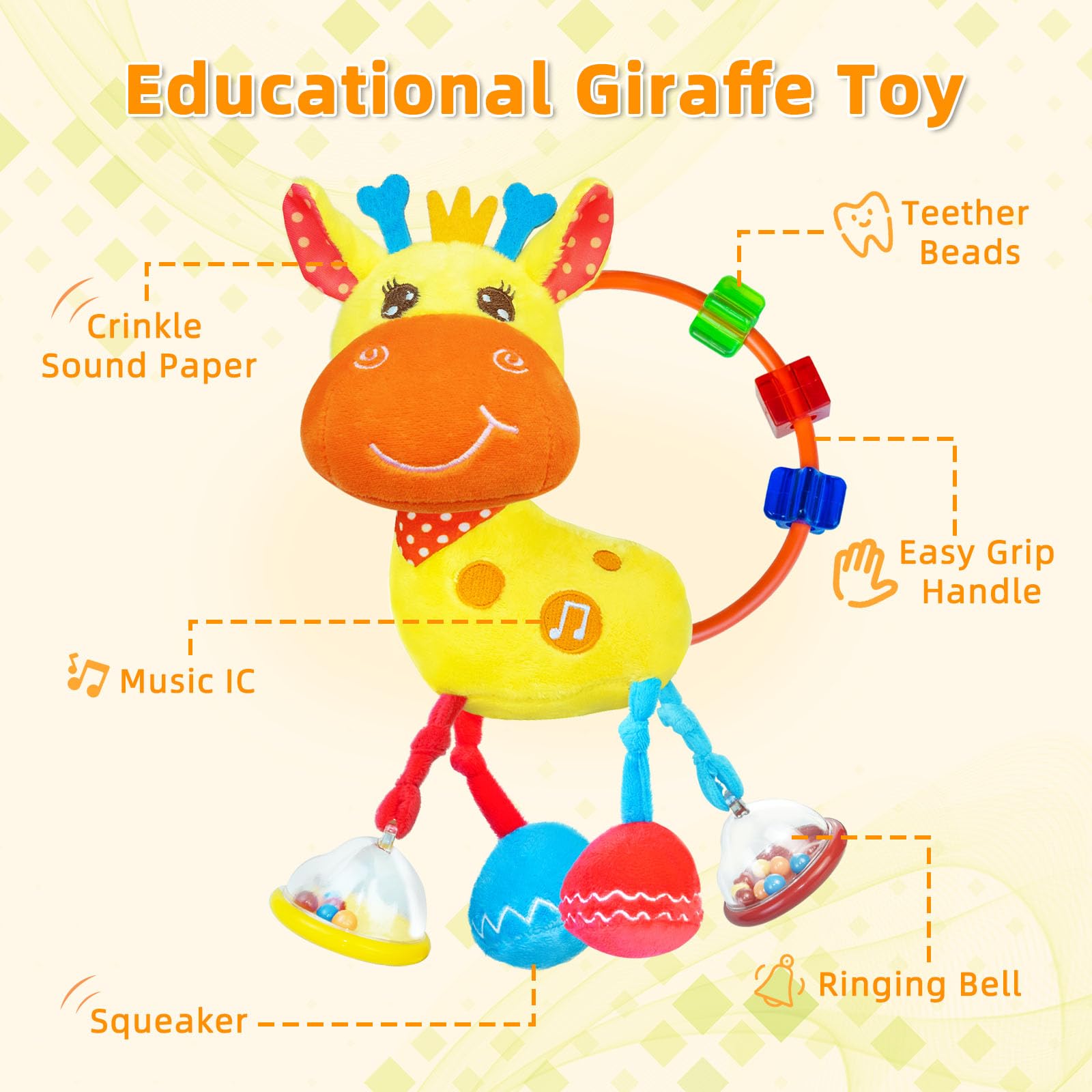 Coqin Baby Sensory Giraffe Toy belly with musical IC for soothing, melodic play