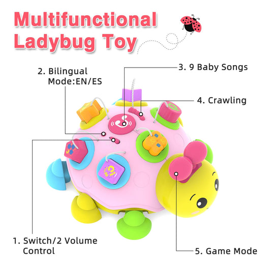Coqin ladybug crawling toy with melodies boosts auditory awareness during play.